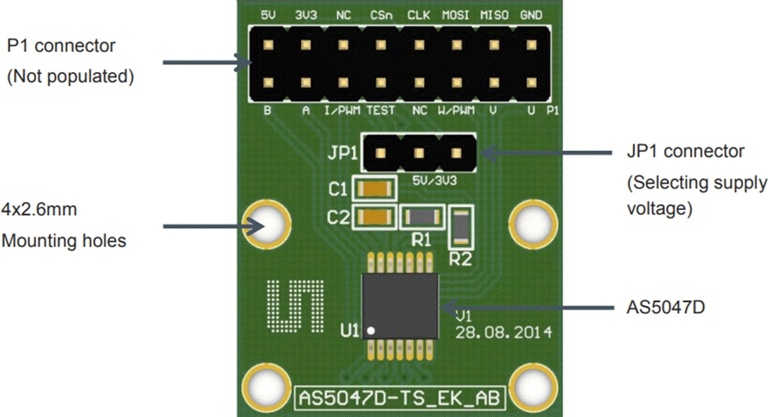 ams OSRAM AS5047D Magnetic Position Adapter Board ams OSRAM AS5047D Magnetic Position Adapter Board