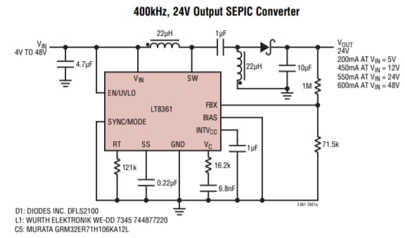 Application Circuit Diagram - Analog Devices Inc. LT8361 Boost/SEPIC/Inverting Converters Application Circuit Diagram - Analog Devices Inc. LT8361 Boost/SEPIC/Inverting Converters