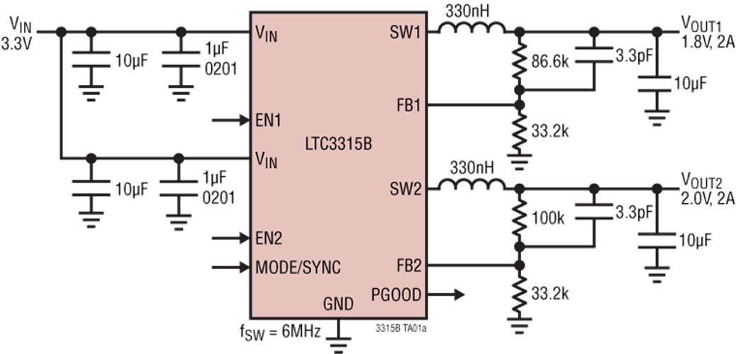 Application Circuit Diagram - Analog Devices Inc. LTC3315B Demo Board DC2748 Application Circuit Diagram - Analog Devices Inc. LTC3315B Demo Board DC2748